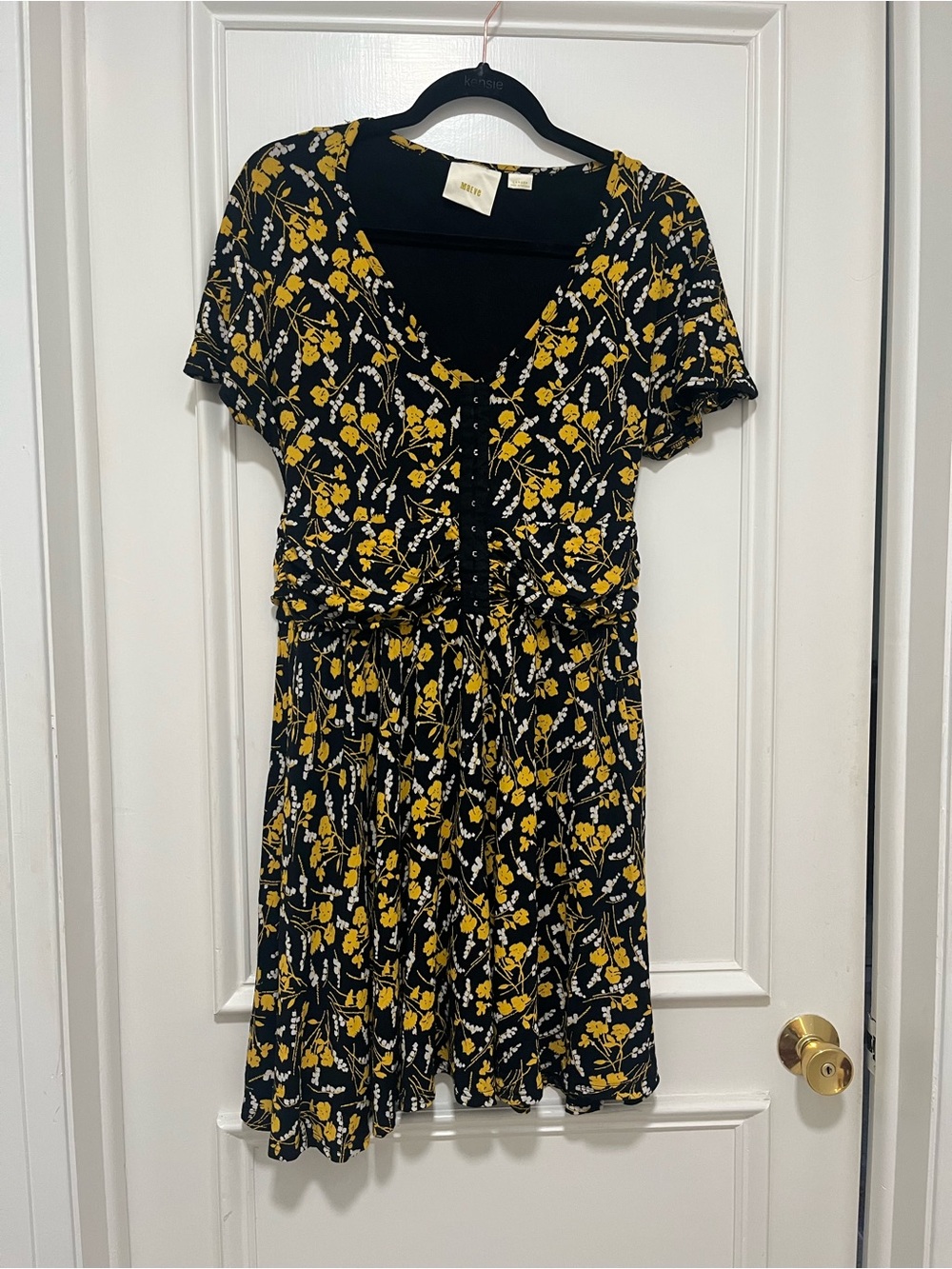 Maeve Black Mini Dress with Yellow Floral Print LP